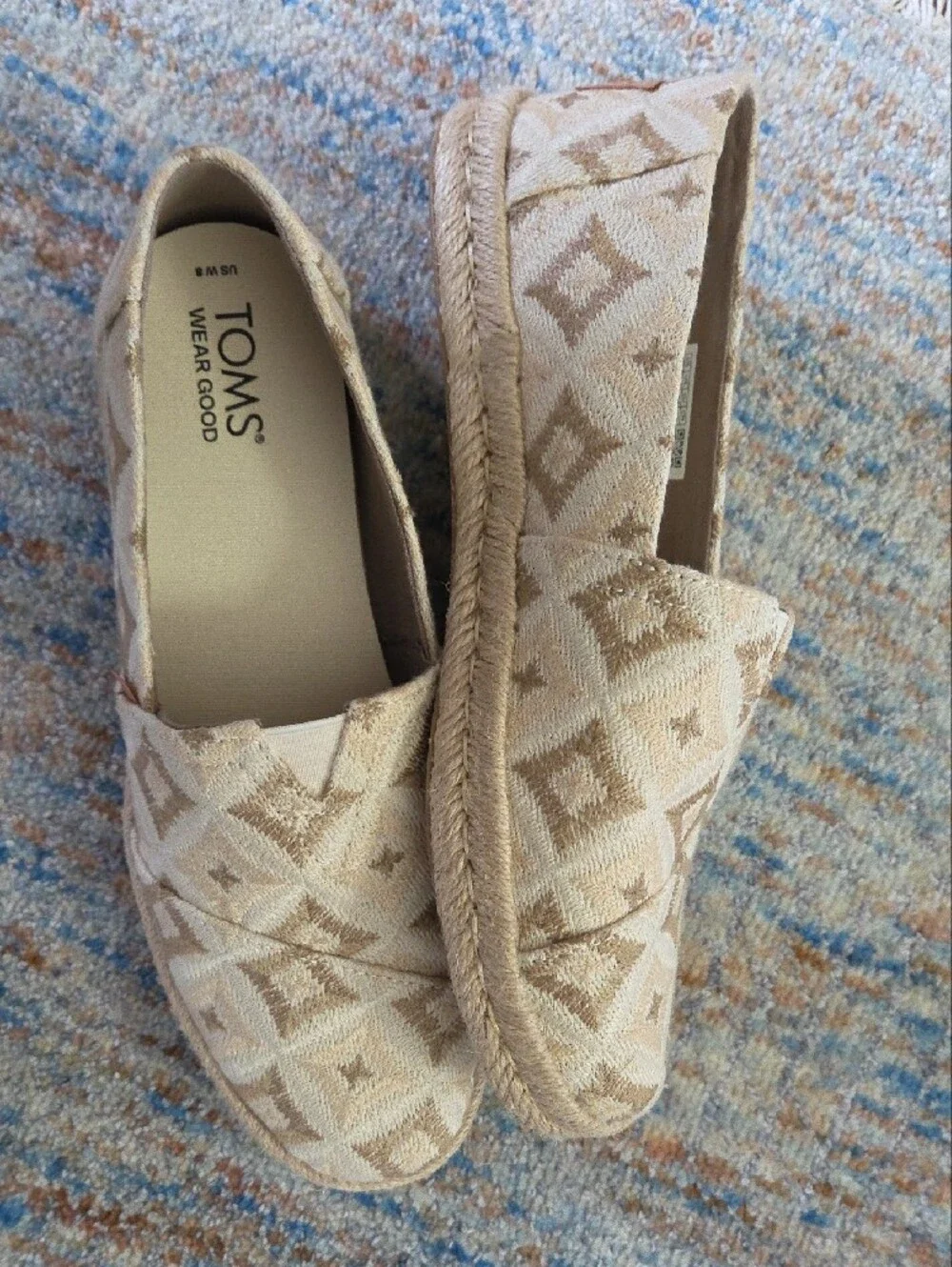 TOMS Beige and Cream Geometric Alpargata Slip-Ons